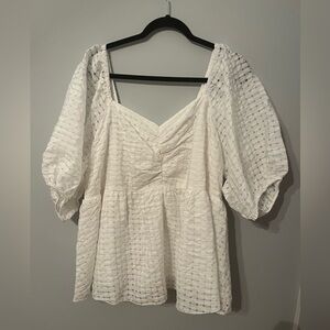 ARULA White Puff-Sleeve Square Neck Blouse